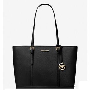 Michael Kors Black Jet Set Pocket Leather Tote Bag